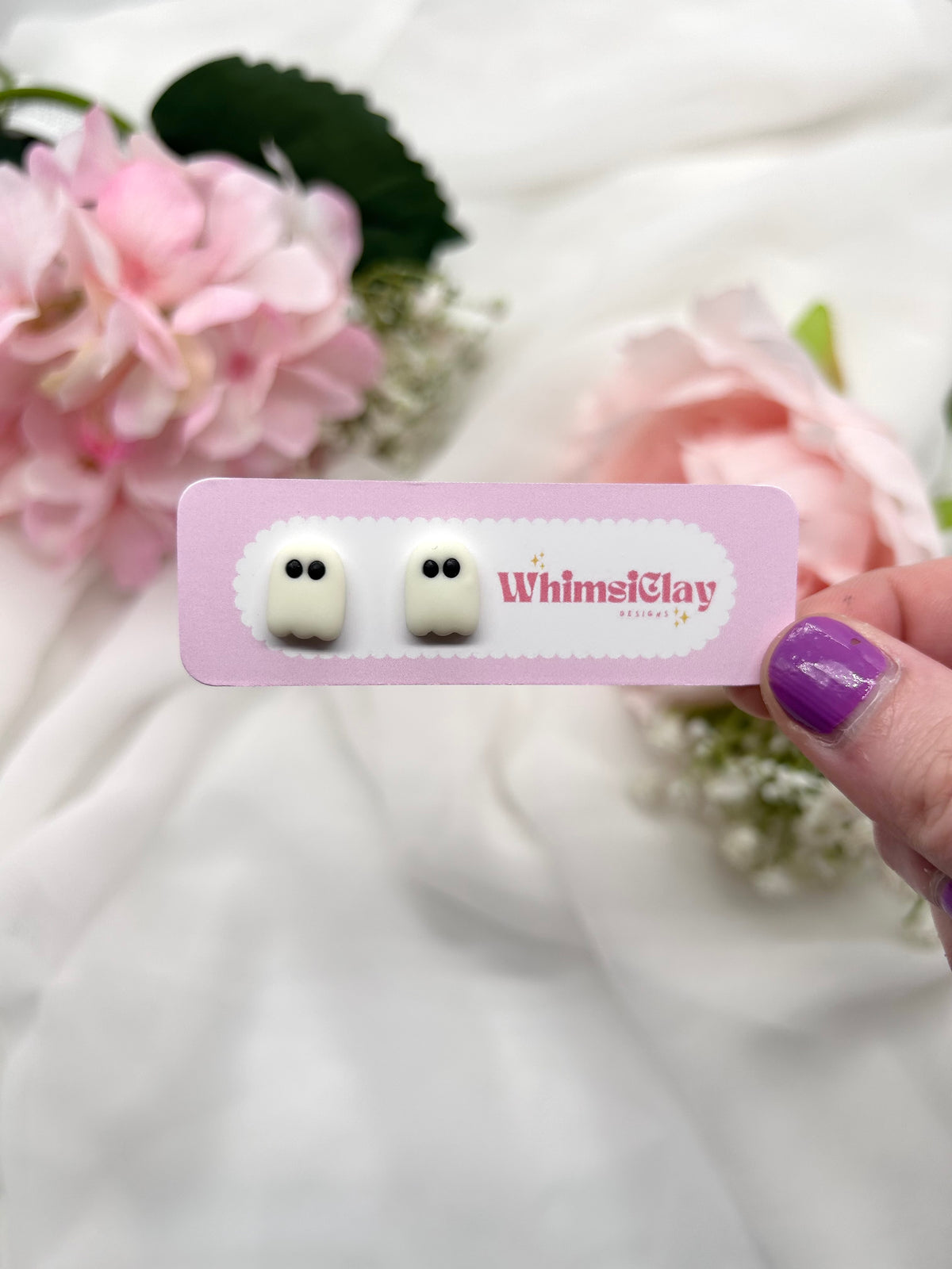 Glow in the Dark Ghost Studs | Polymer Clay Earrings