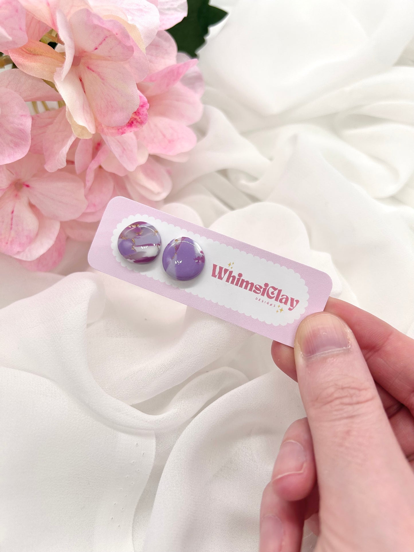 Purple Marble Circle Earrings