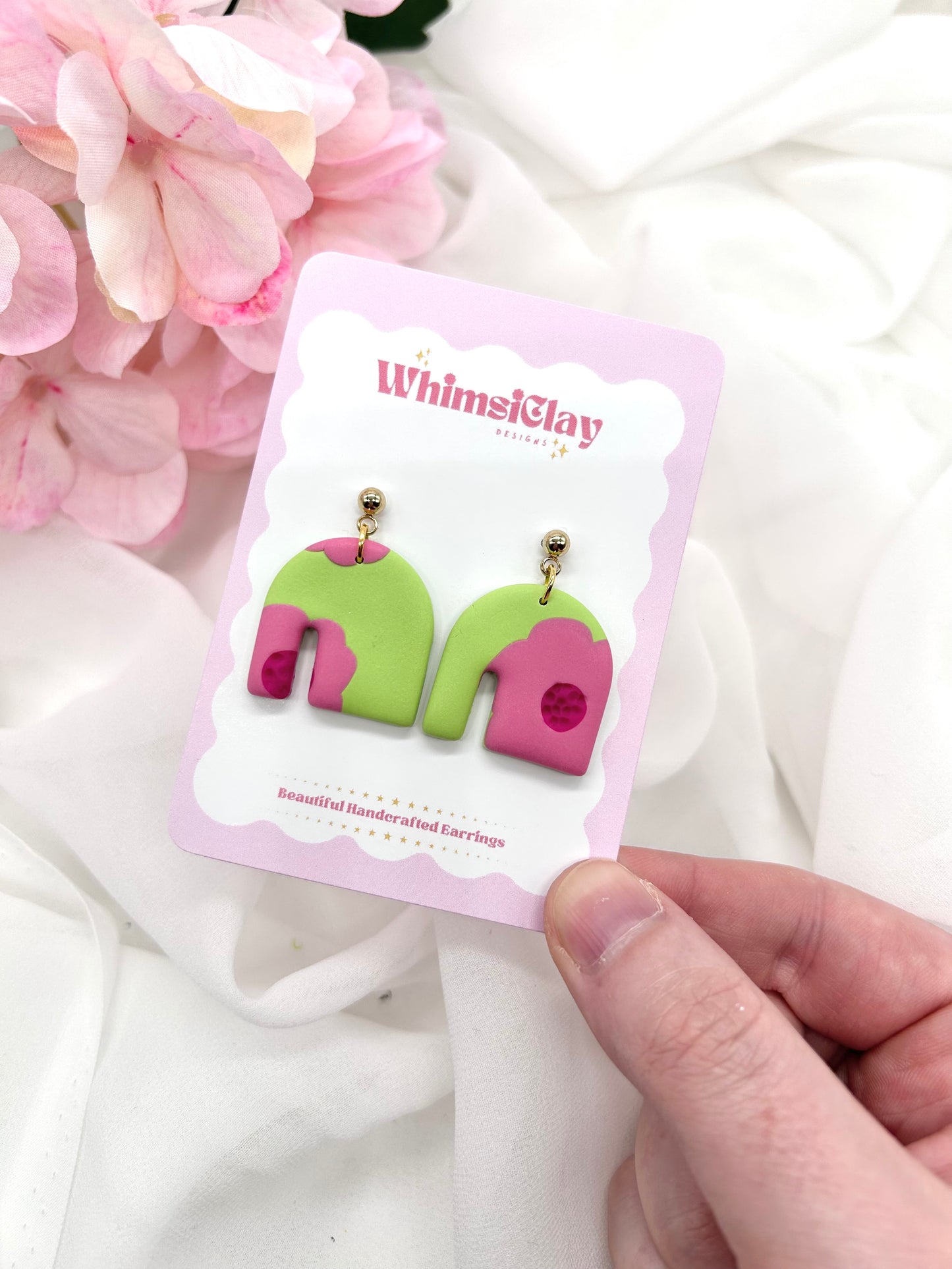 Pink and Green Arch Earrings