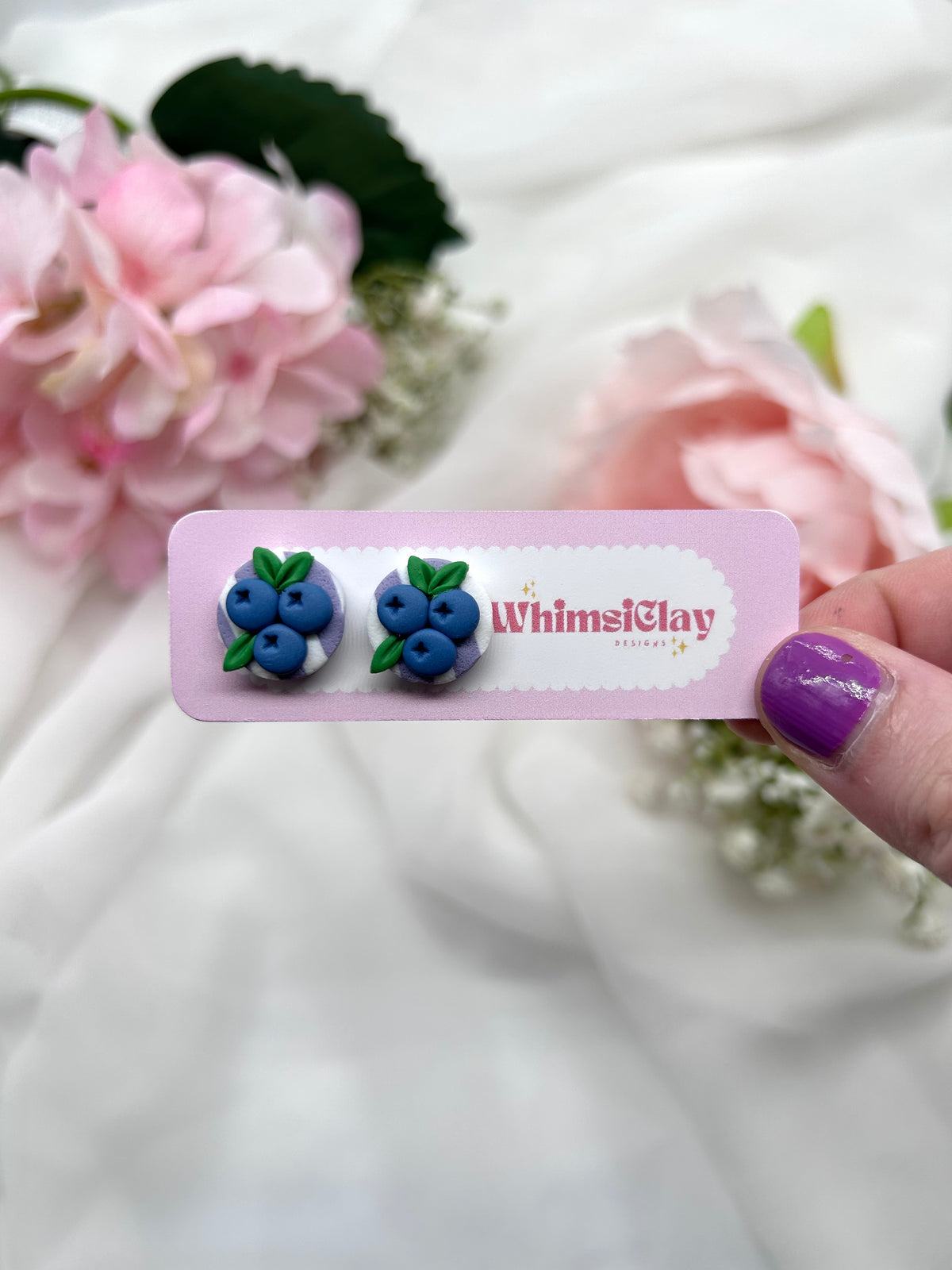 Blueberry Stripe Studs | Polymer Clay Earrings