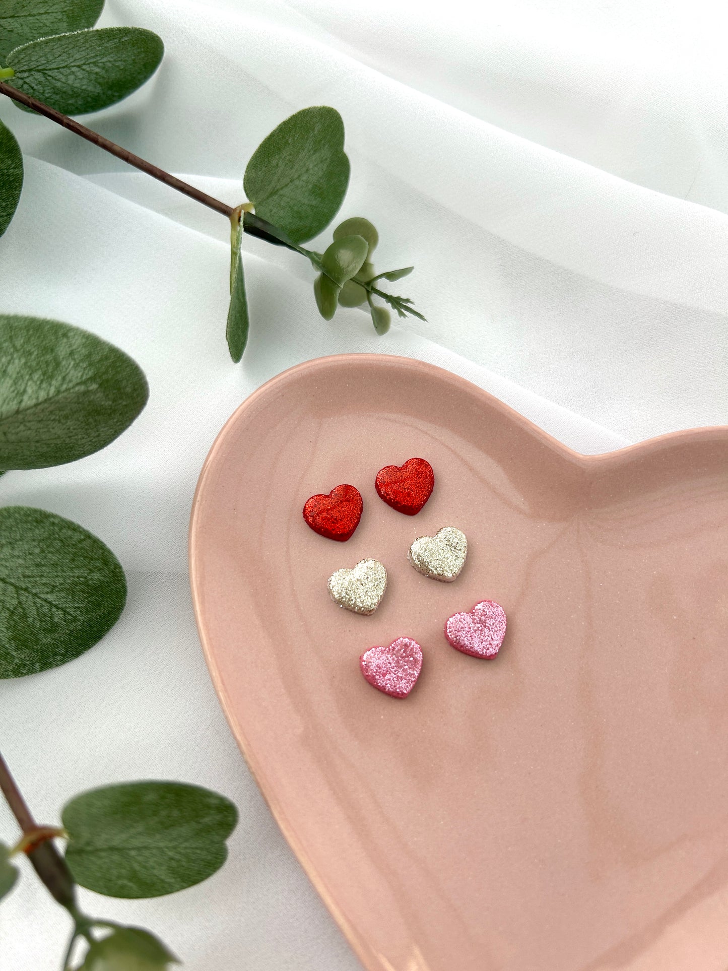 Glitter Heart Studs | Polymer Clay Earrings