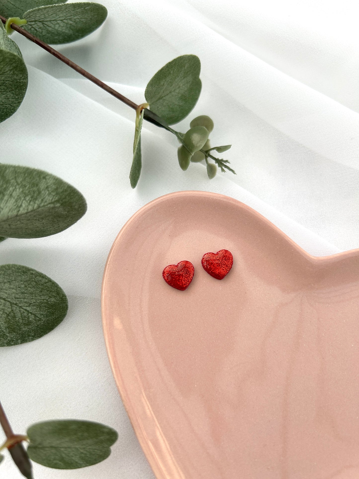 Glitter Heart Studs | Polymer Clay Earrings