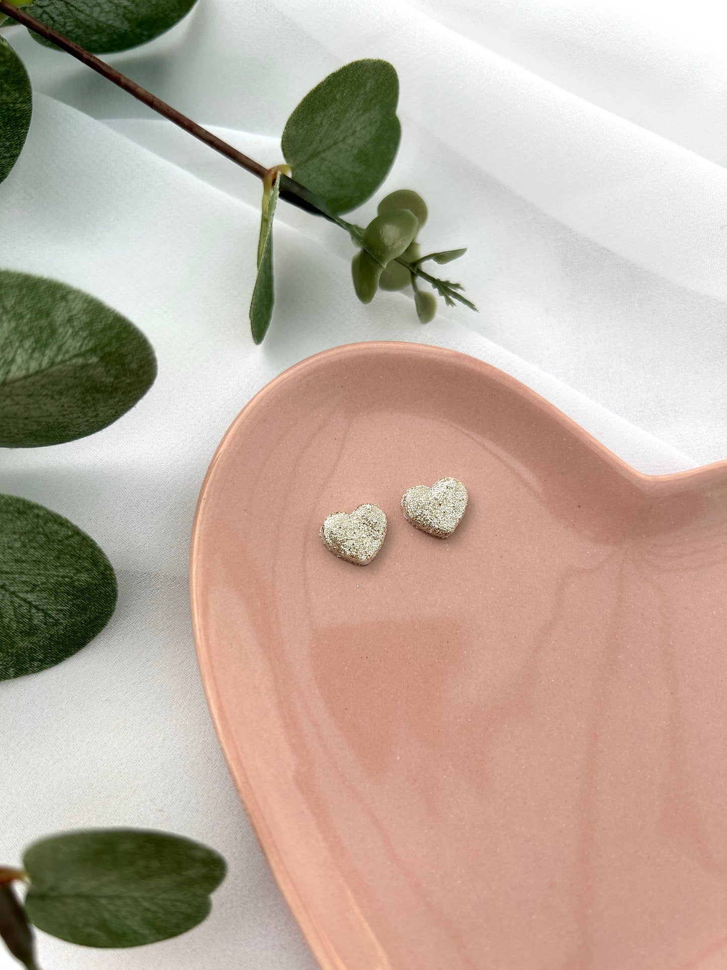 Glitter Heart Studs | Polymer Clay Earrings