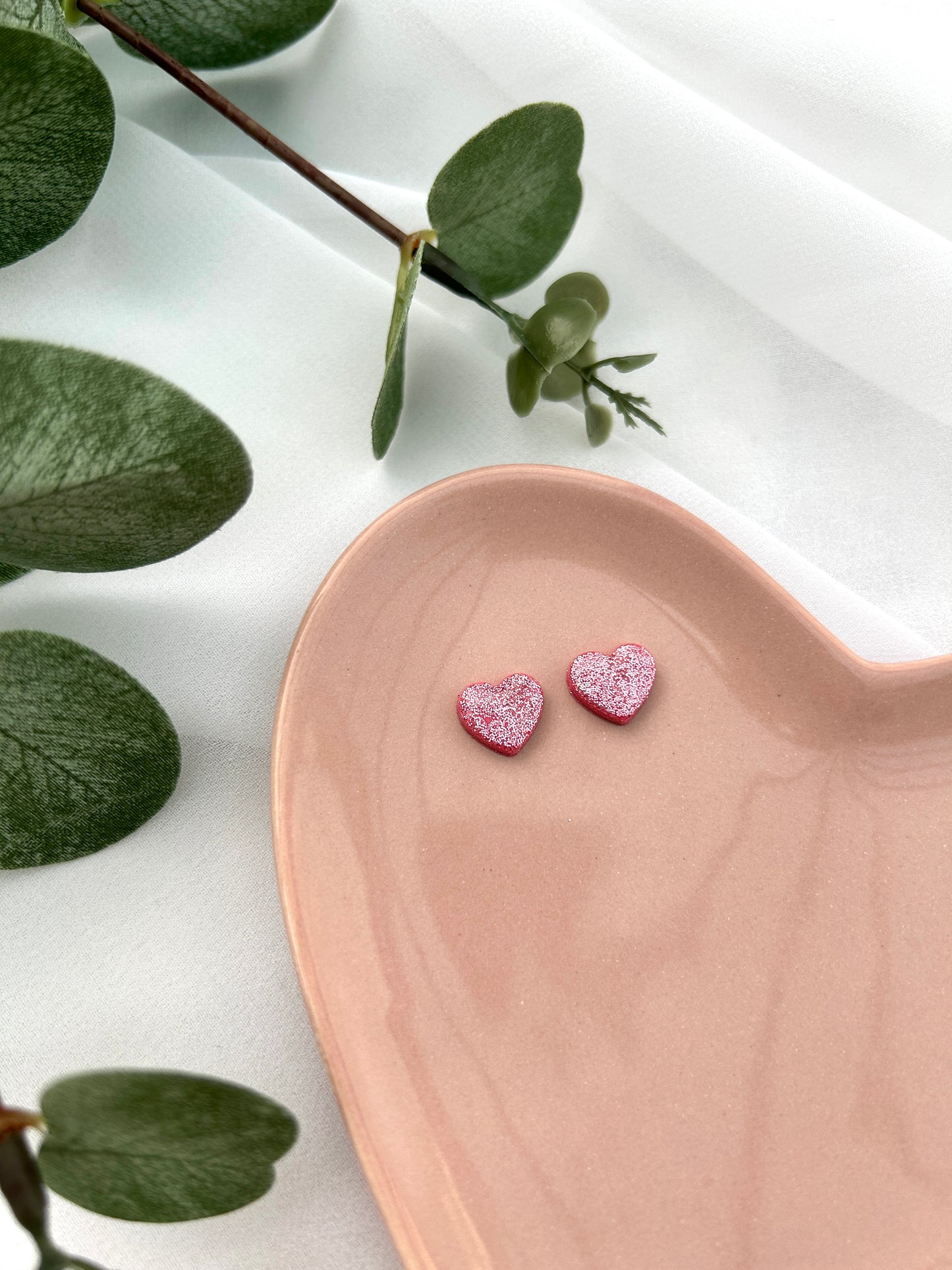 Glitter Heart Studs | Polymer Clay Earrings