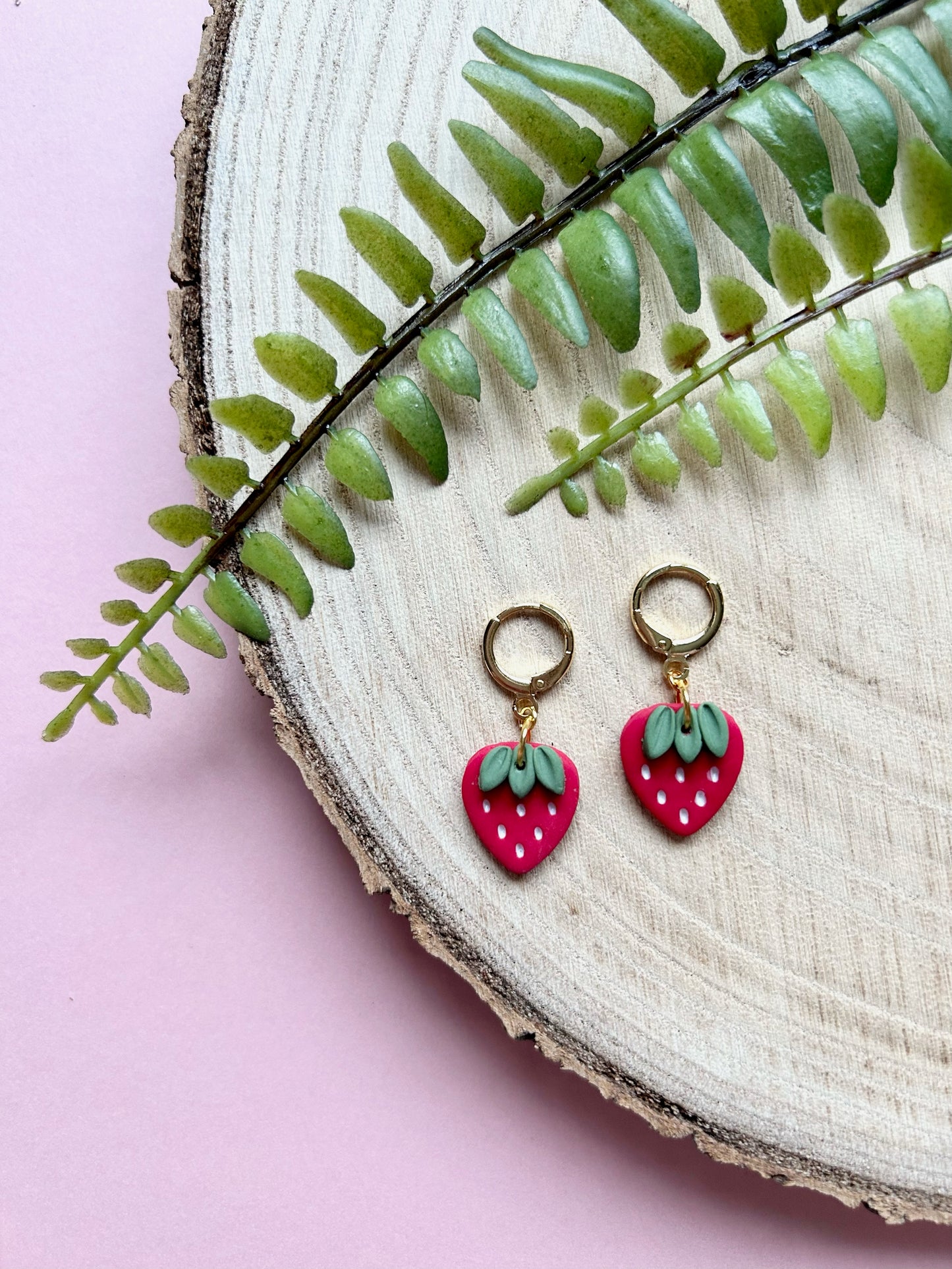 Strawberry Hoops | Polymer Clay Earrings