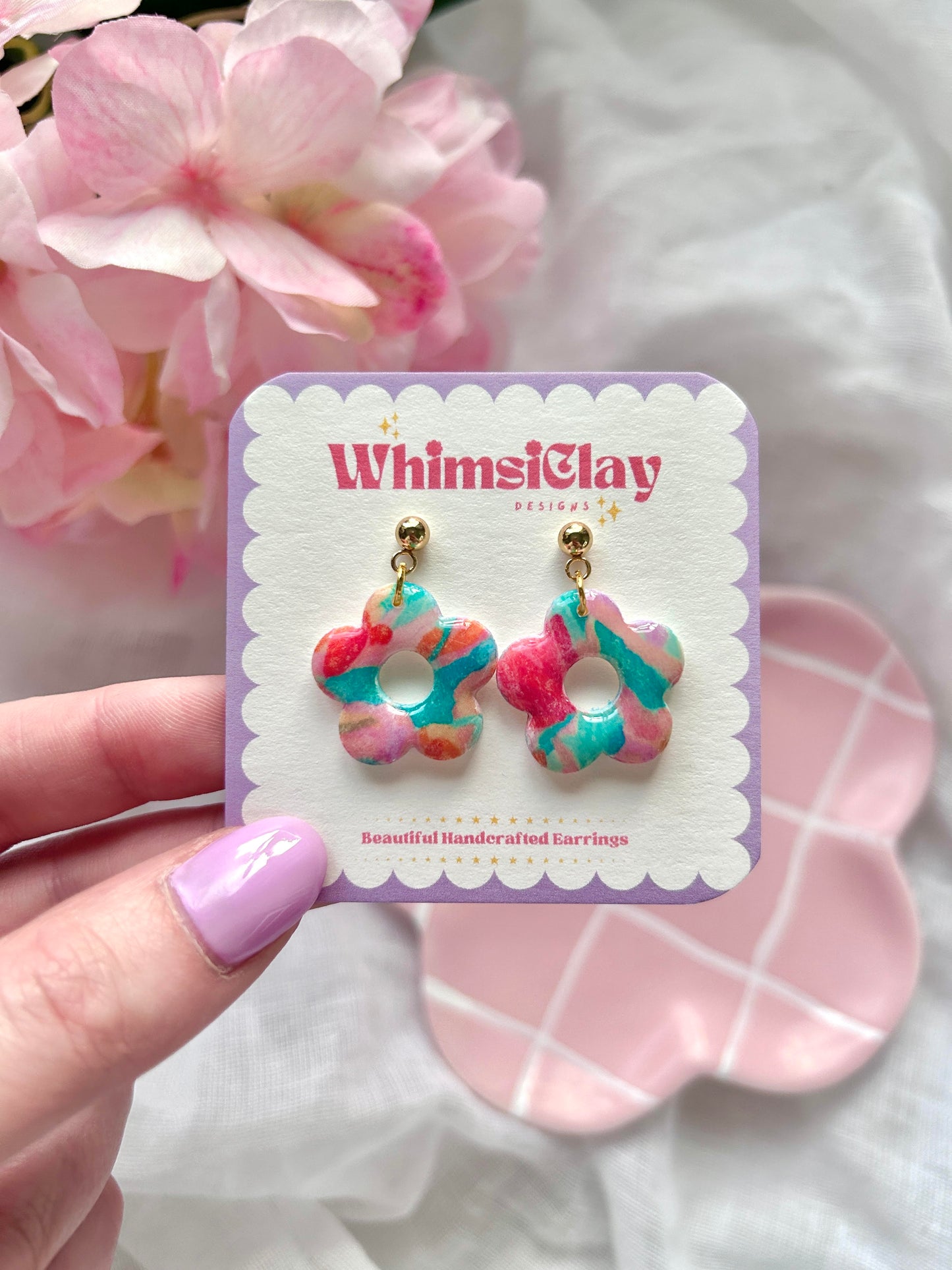 Patterned Flowers | Polymer Clay Earrings