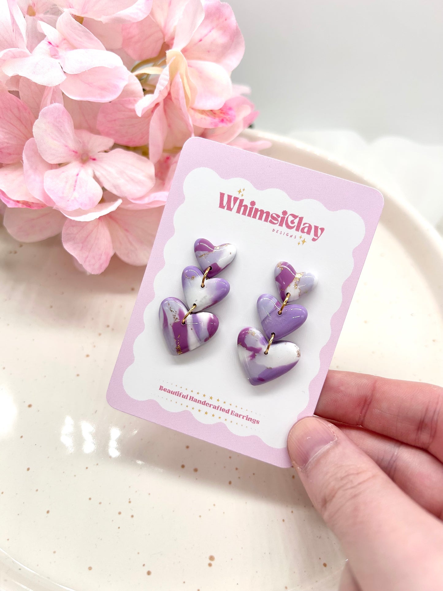 Purple Marble Heart Trio Earrings