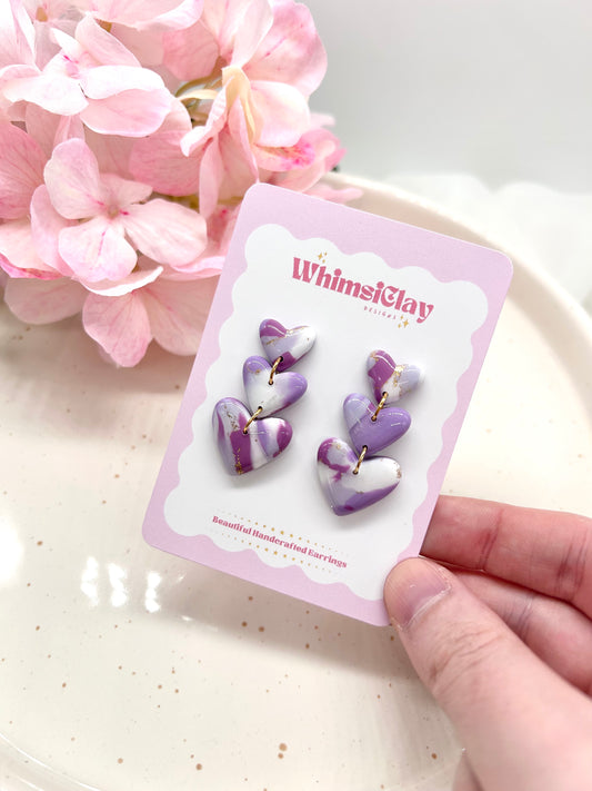 Purple Marble Heart Trio Earrings