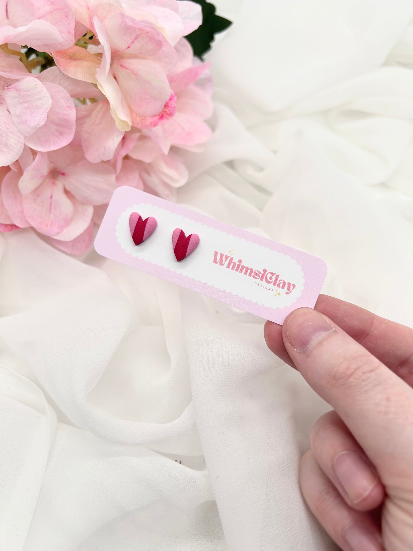 Pink Stripped Heart Studs