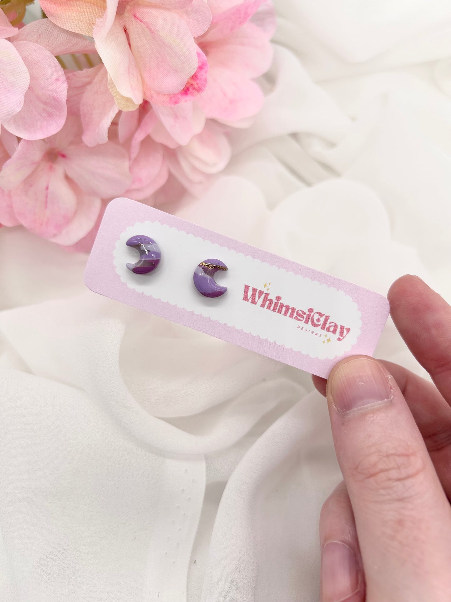 Purple Marble Moon Studs