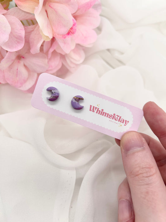 Purple Marble Moon Studs