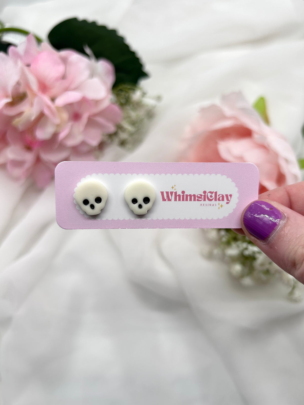 Glow in the Dark Skull Studs | Polymer Clay Earrings