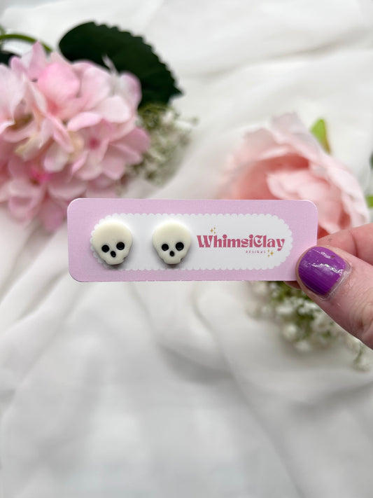 Glow in the Dark Skull Studs | Polymer Clay Earrings