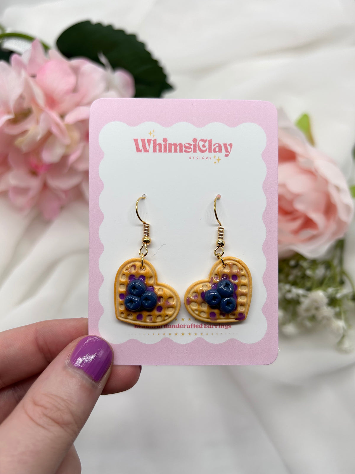 Blueberry Heart Waffle | Polymer Clay Earrings