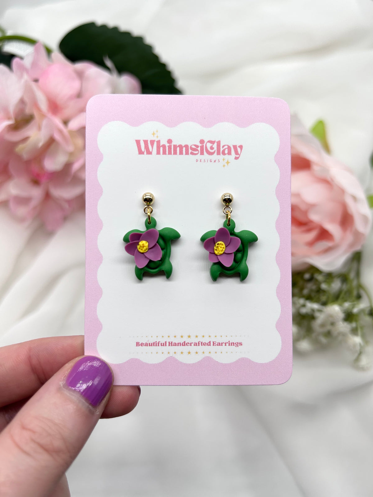 Floral Turtle | Polymer Clay Earrings