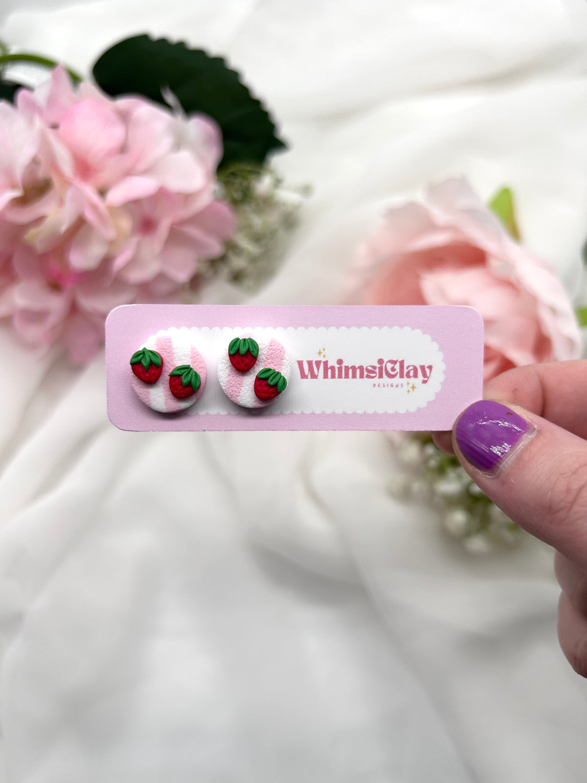 Strawberry Stripe Studs | Polymer Clay Earrings