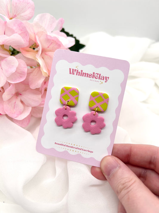 Retro Square and Flower Earrings