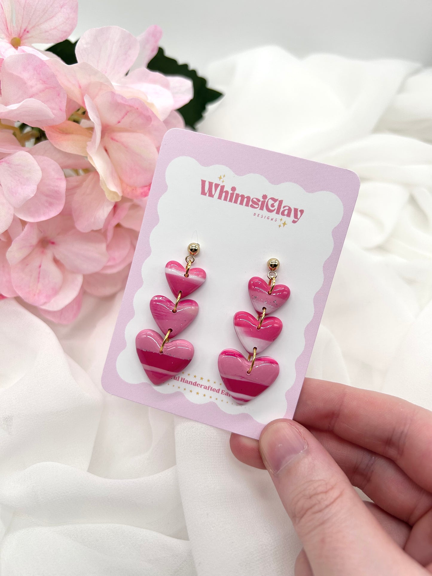 Pink Marble Heart Trio Earrings