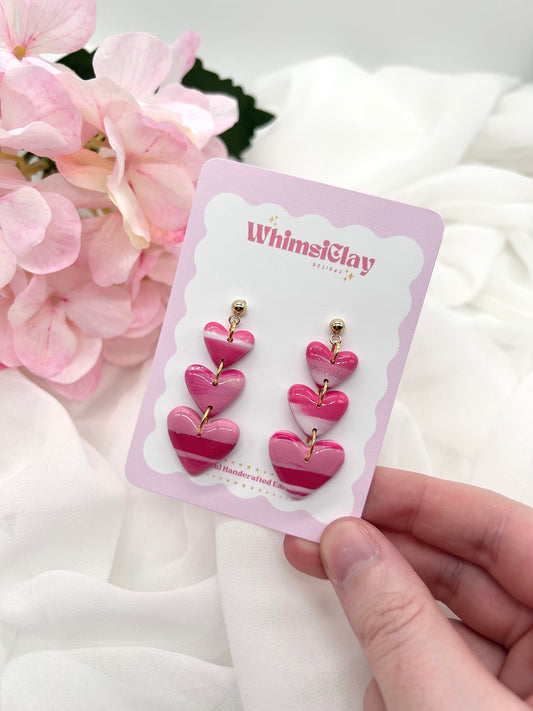 Pink Marble Heart Trio Earrings