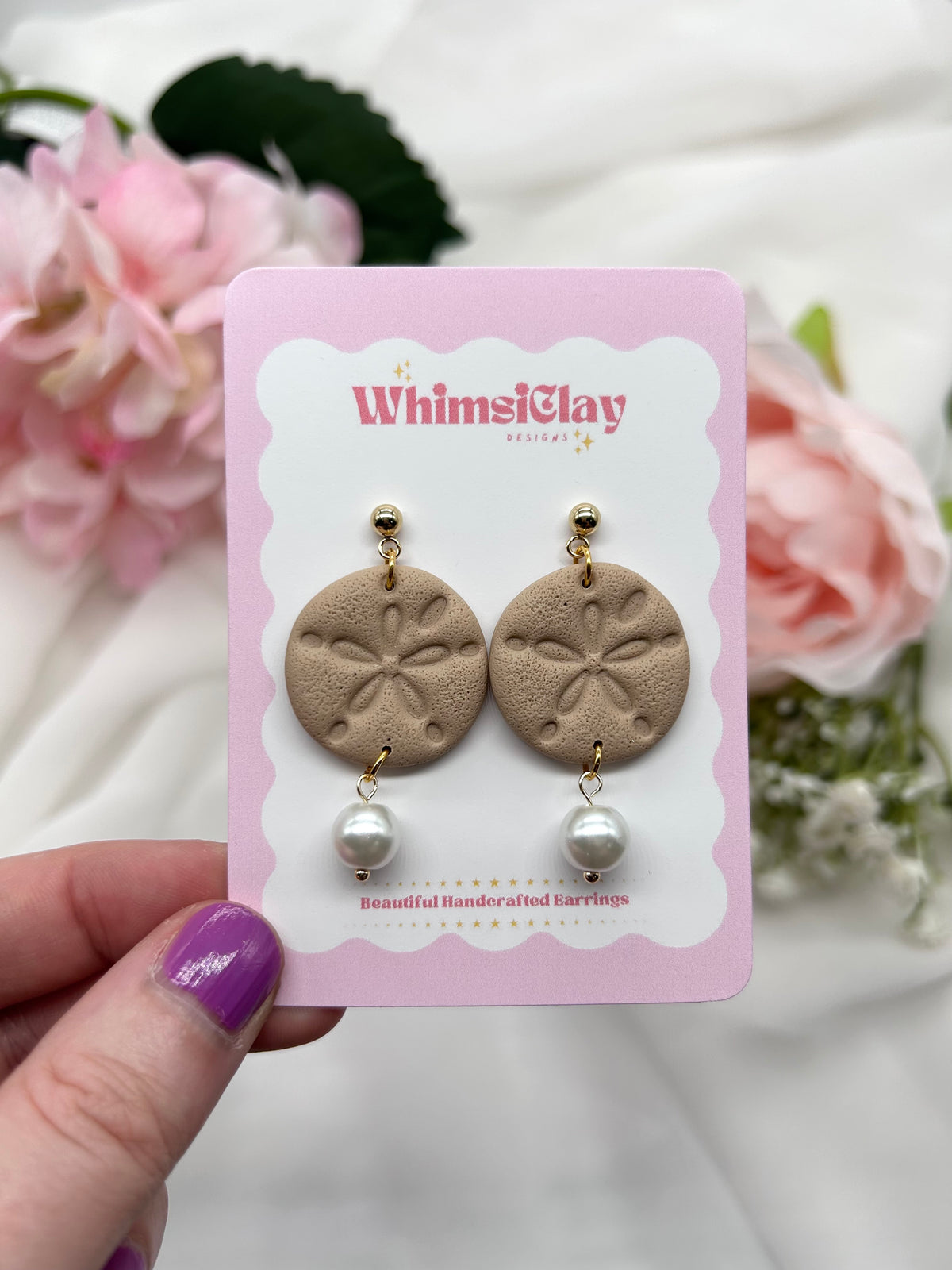 Sand Dollar and Pearl | Polymer Clay Earrings
