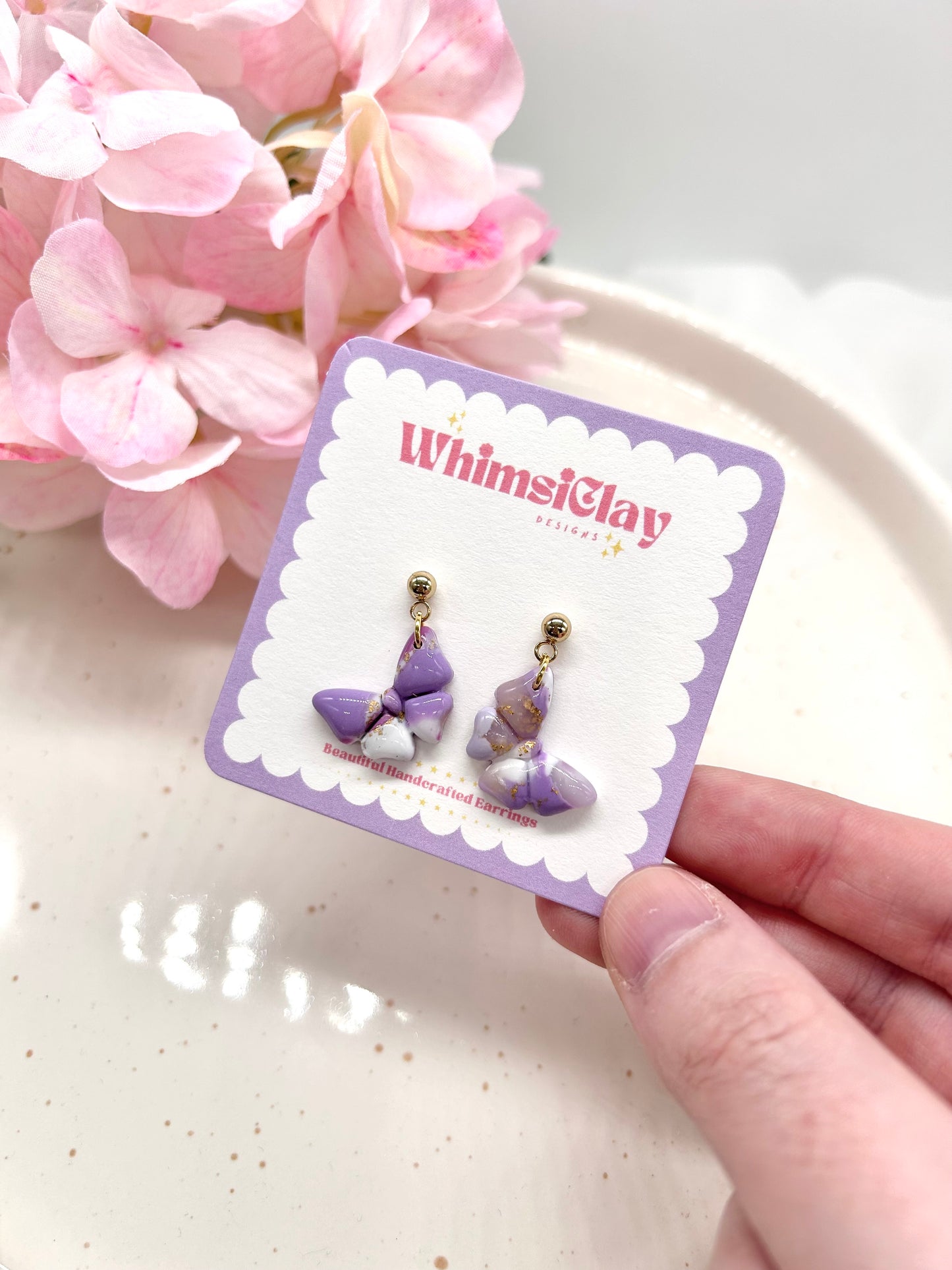 Purple Marble Butterfly Earrings