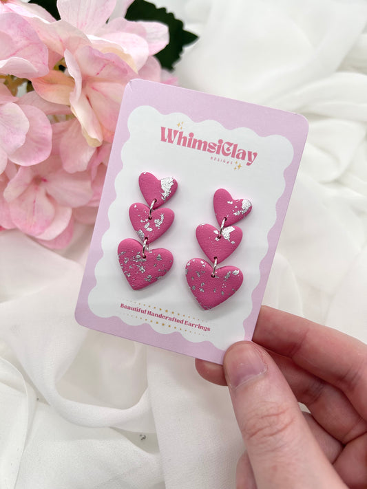 Pink and Silver Heart Trio Earrings