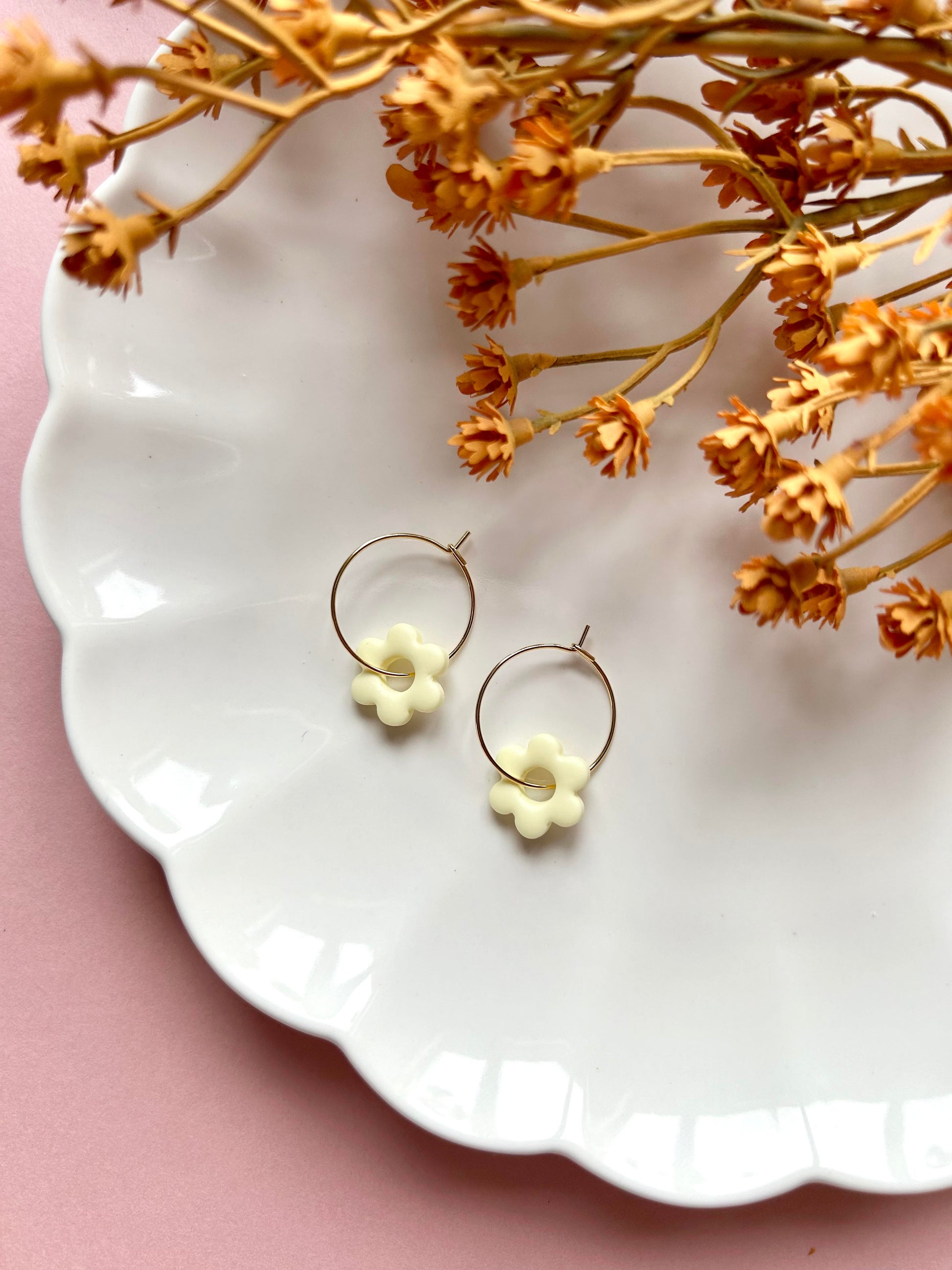 Flower Hoops Polymer Clay Earrings